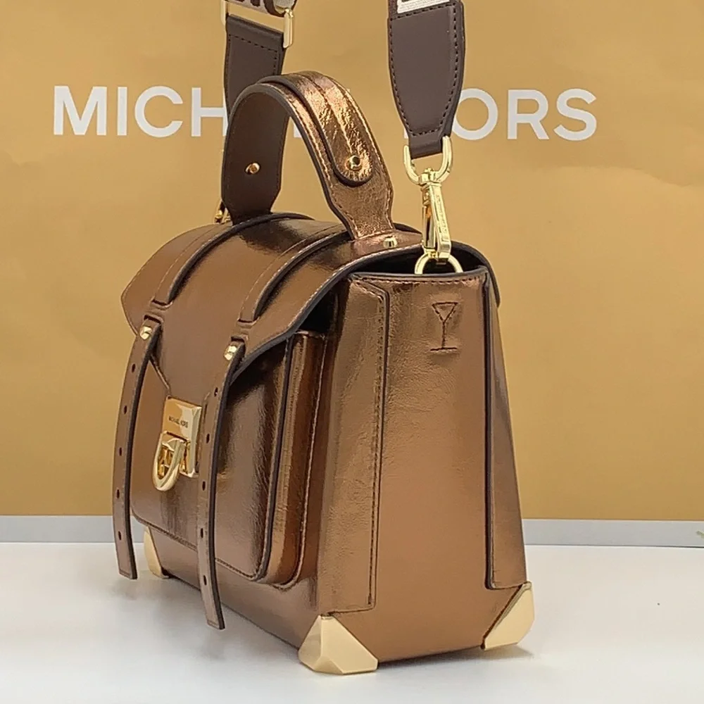 MICHAEL KORS  Manhattan Medium Top Hand  School Patent Satchel MOCHA COLOR